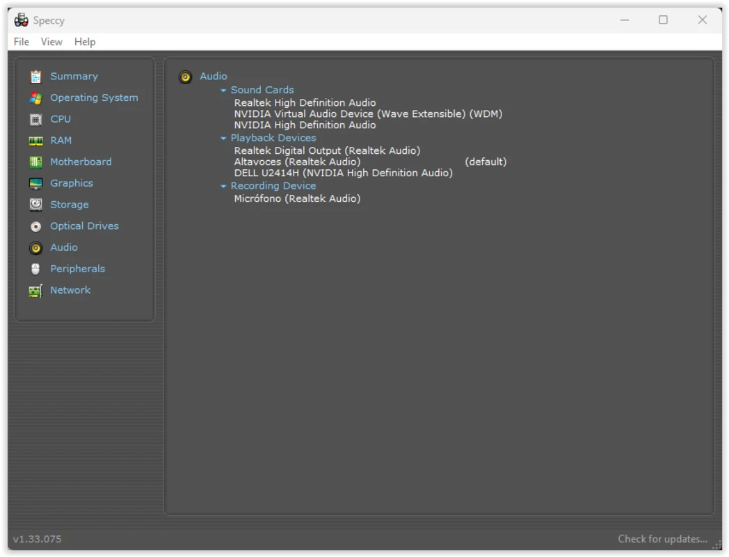 Speccy disk diagnostic view with firmware and capacity