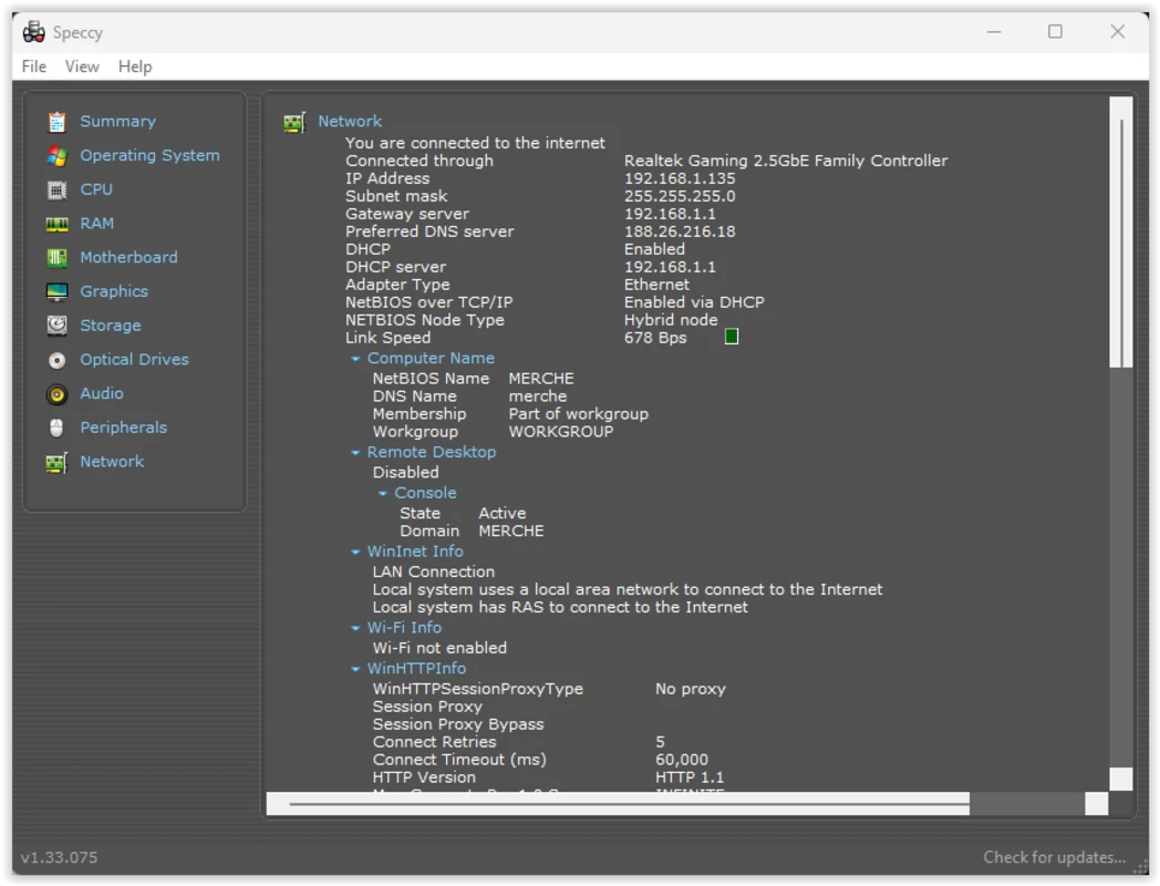 Speccy live thermal readout for CPU and GPU sensors